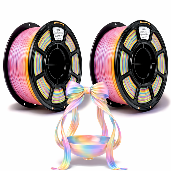 2 Pack Rainbow PETG 3D Printer Filament, Multicolor 3D Printing Model Filament Matte, +/- 0.02mm, High Gloss Finish, Low Warping, for Most 3D FDM Printer