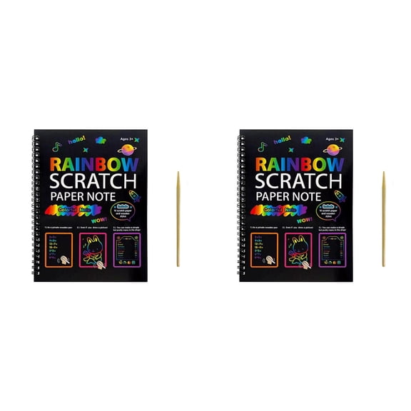 2 Pack Rainbow Scratch Art Paper Notebooks, Spiral Bound Magic Scratch Pads for Arts Crafts Supplies, Black Sketch Note Coloring Activity Book Easter Basket Stuffer Gifts for Girls Boys