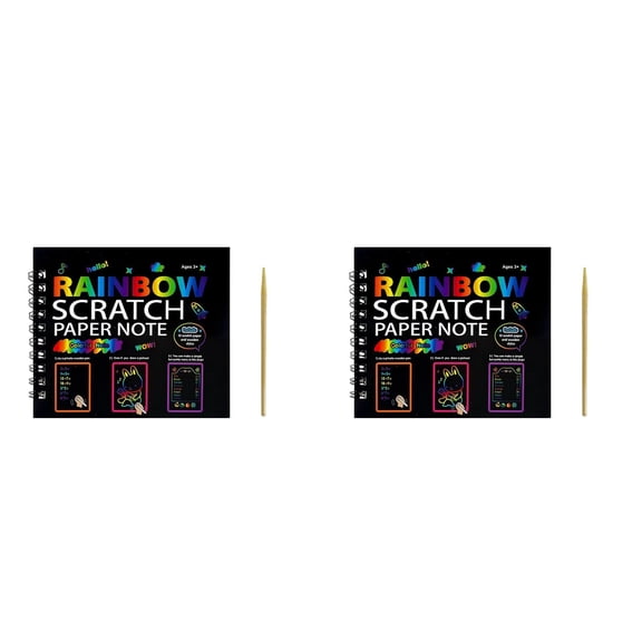 2 Pack Rainbow Scratch Art Paper Notebooks, Spiral Bound Magic Scratch Pads for Arts Crafts Supplies, Black Sketch Note Coloring Activity Book Easter Basket Stuffer Gifts for Girls Boys