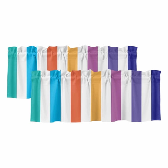 2 Pack Rainbow Striped Valance for Window Colorful Rectangular Geometric Kitchen Valance Rod Pocket Short Curtain Topper Decorative Window Treatment for Living Room Bedroom 42"x12"