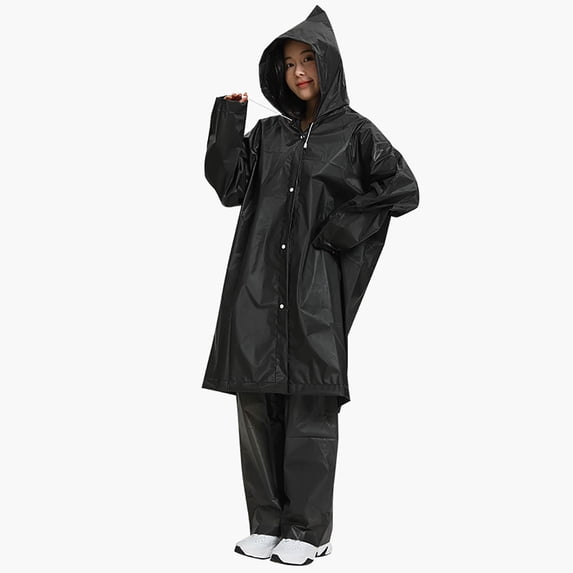 2 Pack Raincoats for Adults Reusable 2PC Raincoat and 2PC PantsEVA Rain Ponchos Lightweight Raincoat Waterproof Rain Gear for Men and Women(Black,One Size)