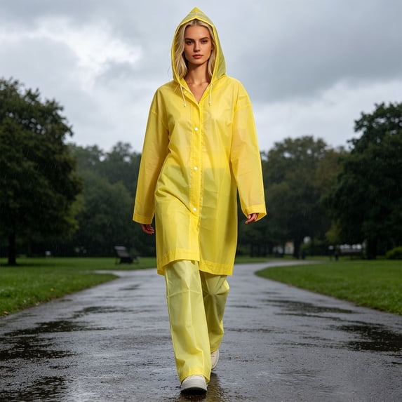 2 Pack Raincoats for Adults Reusable 2PC Raincoat and 2PC PantsEVA Rain Ponchos Lightweight Raincoat Waterproof Rain Gear for Men and Women(Yellow,One Size)
