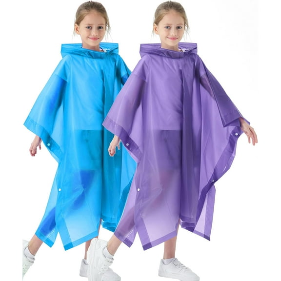 2 Pack Raincoats for Kids, Borogo Kids Rain Jacket Reusable Emergency Rain Ponchos with with Big Hood Rain Coats for Boys and Girls