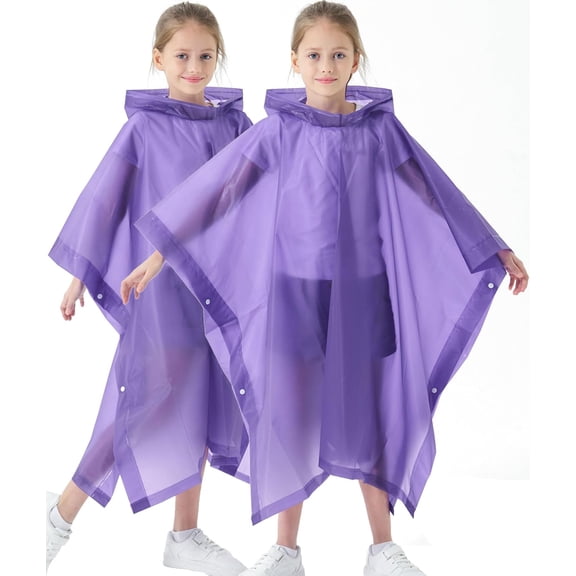 2 Pack Raincoats for Kids, Borogo Kids Rain Jacket Reusable Emergency Rain Ponchos with with Big Hood Rain Coats for Boys and Girls