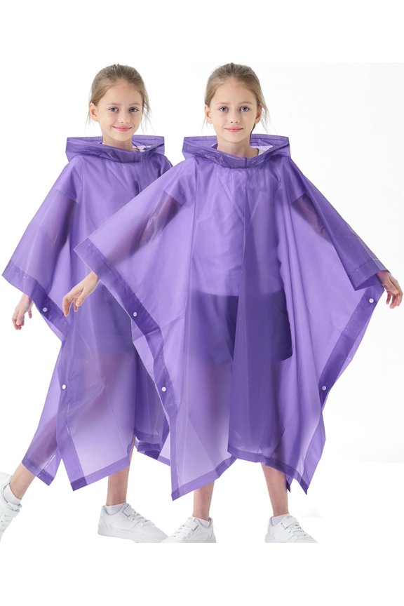 2 Pack Raincoats for Kids, Borogo Kids Rain Jacket Reusable Emergency Rain Ponchos with with Big Hood Rain Coats for Boys and Girls