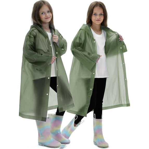 2 Pack Raincoats for Kids, Reusable Rain Ponchos with Hood and Sleeves Rain Coats for Boys and Girls