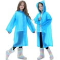 thumbnail image 1 of 2 Pack Raincoats for Kids, Reusable Rain Ponchos with Hood and Sleeves Waterproof Rain Coat for Children Boy Girl Kids (Blue), 1 of 13