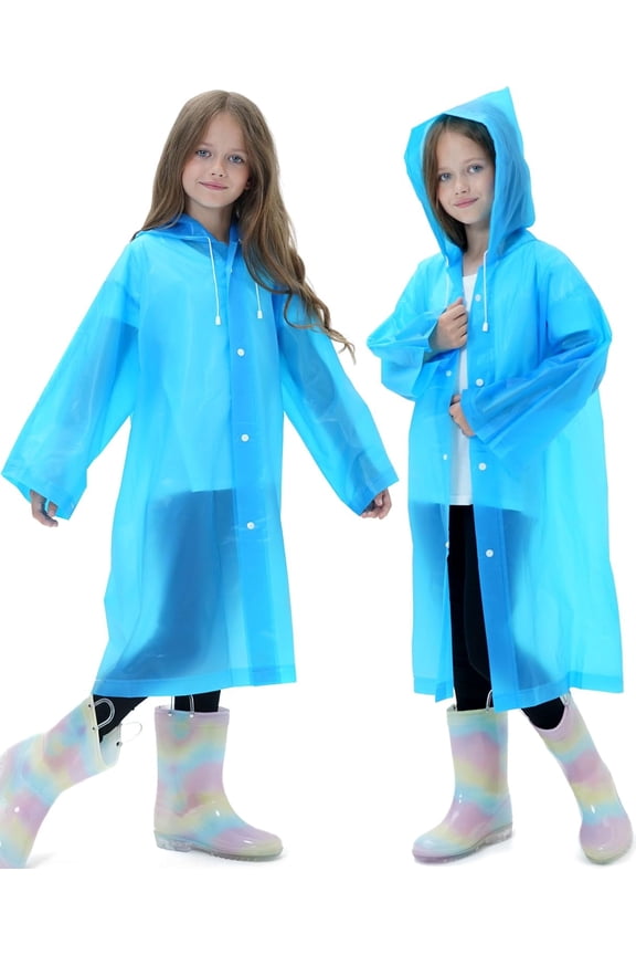 2 Pack Raincoats for Kids, Reusable Rain Ponchos with Hood and Sleeves Waterproof Rain Coat for Children Boy Girl Kids (Blue)