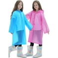 thumbnail image 1 of 2 Pack Raincoats for Kids, Reusable Rain Ponchos with Hood and Sleeves Waterproof Rain Coat for Children Boy Girl Kids (Pink+Blue), 1 of 8
