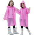 thumbnail image 1 of 2 Pack Raincoats for Kids, Reusable Rain Ponchos with Hood and Sleeves Waterproof Rain Coat for Children Boy Girl Kids (Pink), 1 of 14