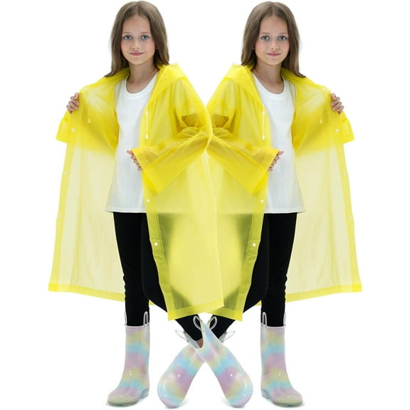 2 Pack Raincoats for Kids, Reusable Rain Ponchos with Hood and Sleeves Waterproof Rain Coat for Children Boy Girl Kids (Yellow)
