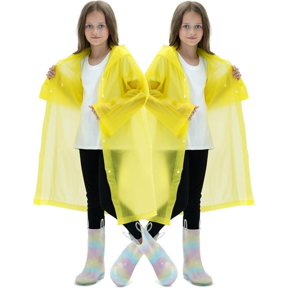 2 Pack Raincoats for Kids, Reusable Rain Ponchos with Hood and Sleeves Waterproof Rain Coat for Children Boy Girl Kids (Yellow)
