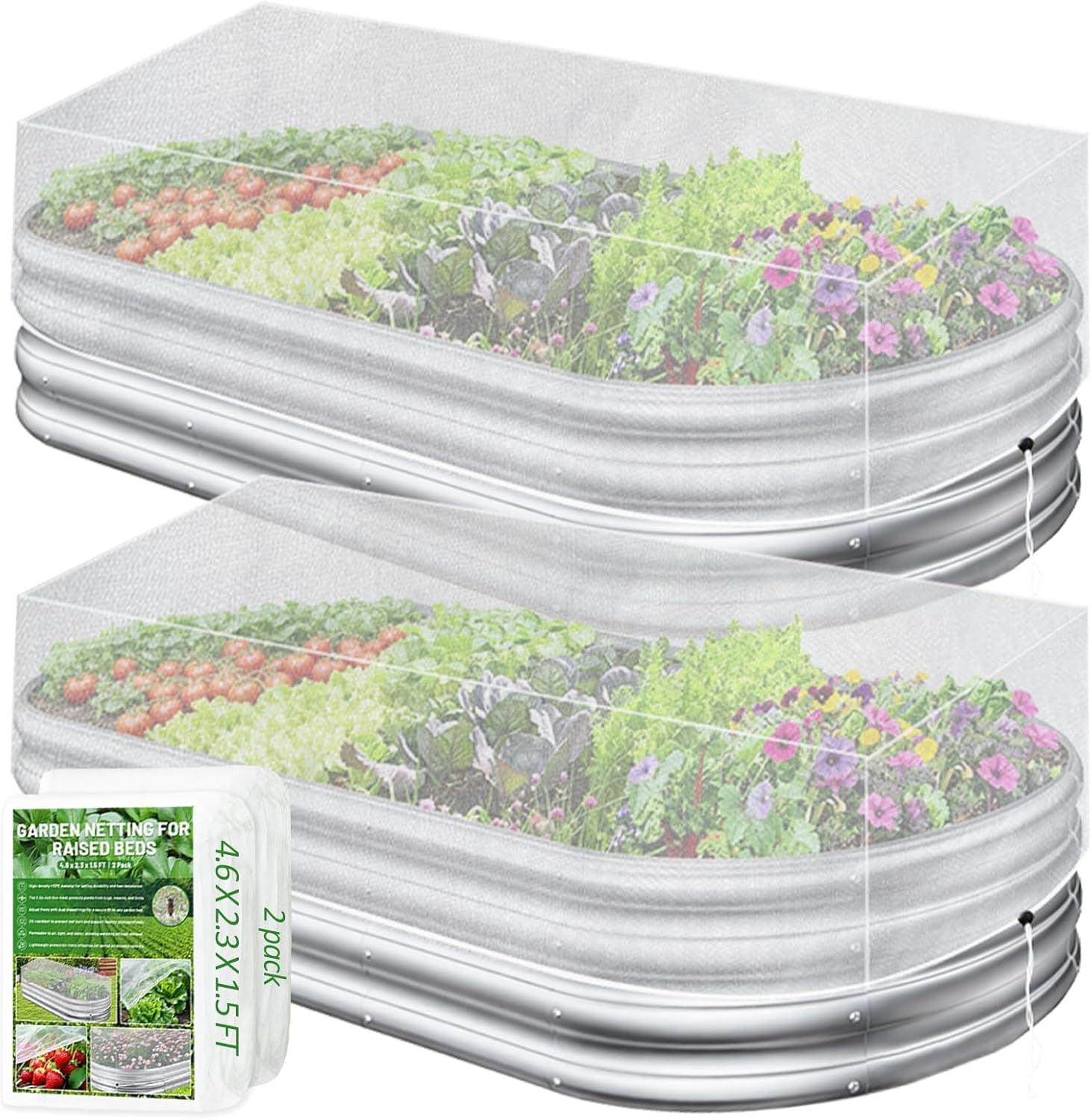 2 Pack for Raised Beds, 4x2FT Raised Bed Cover for Garden Protection, Ultra Fine Mesh Bird Netting Pest Barrier Screen with Drawstring for Protecting Vegetables Fruits Flowers