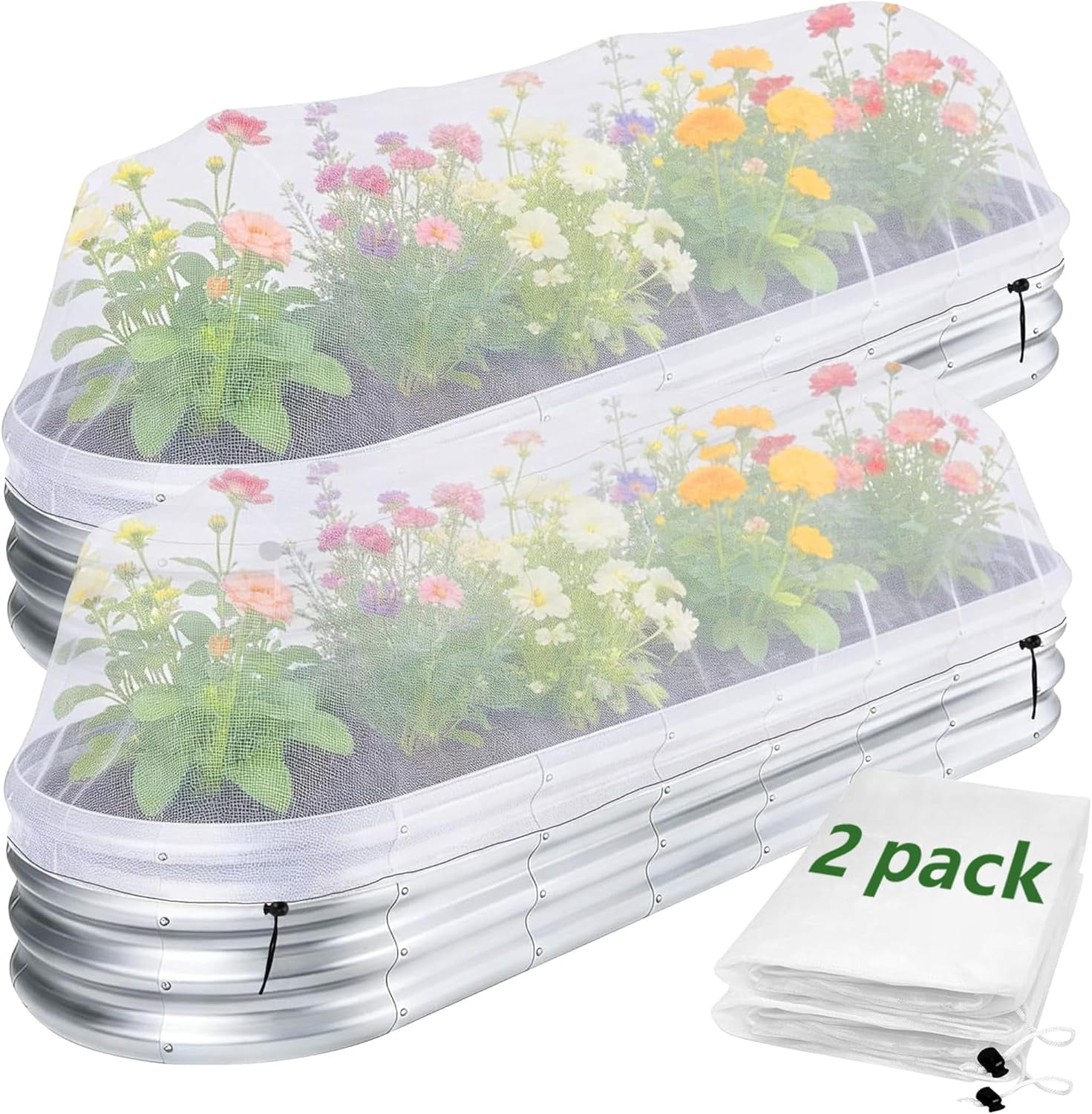 2 Pack for Raised Beds, 6.2x3.3x1.6 Ft Raised Bed Plant Covers for Garden Protection, Fine Mesh Bird Netting Pest Barrier Screen with Drawstring for Protecting Vegetables Fruits Crops