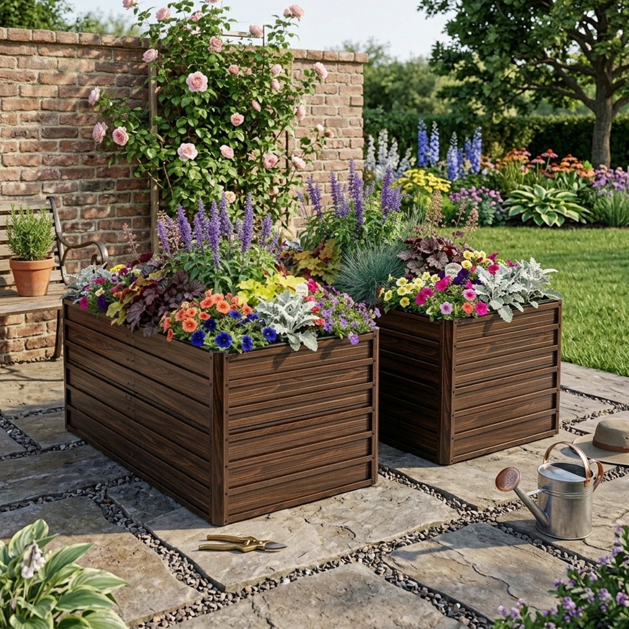 2 Pack Raised Garden Bed Kit, Metal Elevated Planter Box, Open Drainage Base, 8 Reinforcing Rods, Rustproof Steel with Safety Edging, Easy Assembly for Vegetables, Flowers, Herbs 74.6"x35.4"x25"