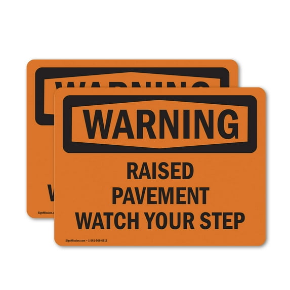 (2 Pack) Raised Pavement Watch Your Step OSHA Warning Sign 10 Inch X 7 Inch Vinyl Label Decal Sticker Weather Resistant, UV Protected for Workplace, Business, and Construction Site,