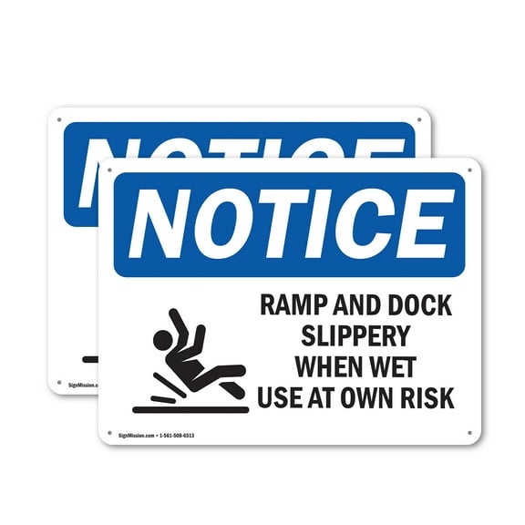(2 Pack) Ramp And Dock Slippery When OSHA Notice Sign 24 Inch X 18 Inch Indoor / Outdoor Rust-Free Aluminum Metal Signs for Workplace, Workshop, and Construction Site, Made in the USA