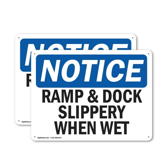 (2 Pack) Ramp & Dock Slippery When Wet OSHA Notice Sign 24 Inch X 18 Inch Indoor / Outdoor Rust-Free Aluminum Metal Signs for Workplace, Workshop, and Construction Site, Made in the USA