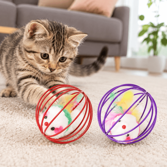2 Pack Random Color Wire Cage Plush Mouse Cat Toys, Battery-Free ...