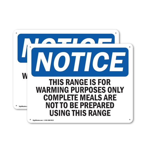(2 Pack) This Range Is For Warming Purposes Only OSHA Notice Sign 10 Inch X 7 Inch Plastic Sign, Weather Resistant, UV Protected for Workplace, Business, and Construction Site, Made in