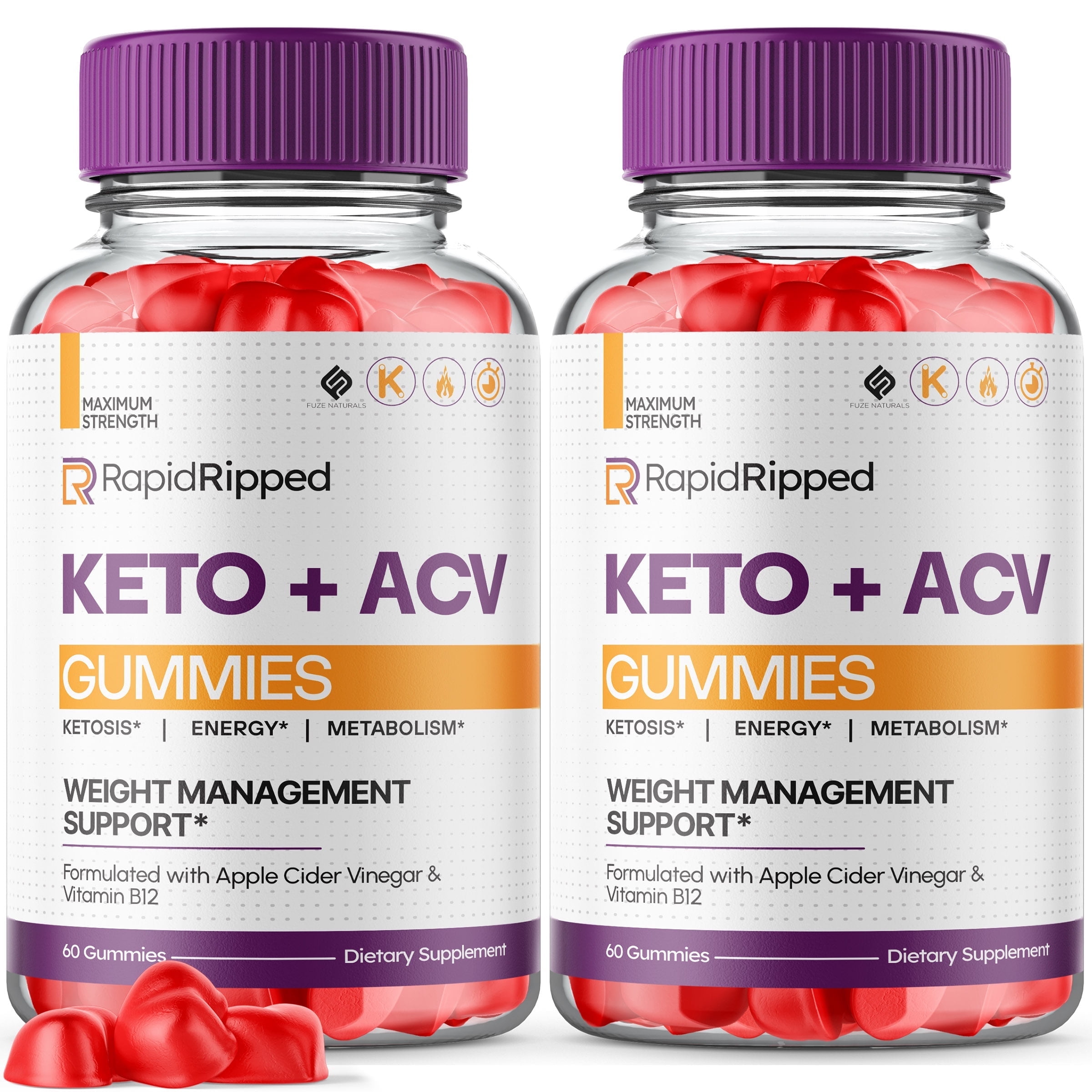 (2 Pack) Rapid Ripped + Keto ACV Gummies, Maximum Strength, Apple Cider Vinegar