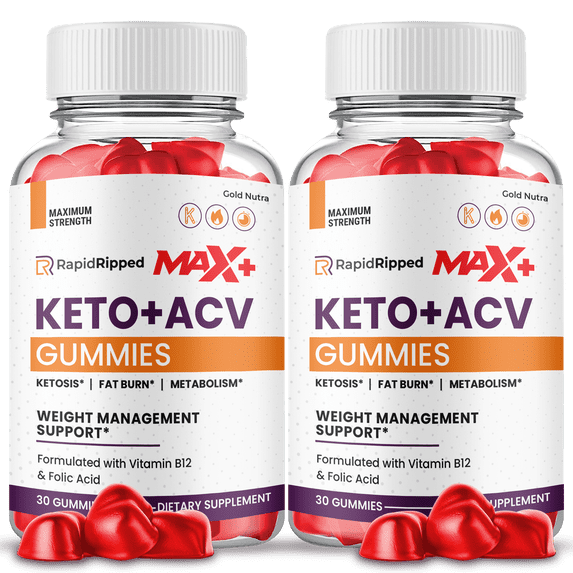 (2 Pack) Rapid Ripped Max + Keto ACV Gummies, Apple Cider Vinegar, Max Strength, 2 Month Supply Dietary Supplement, Made in USA