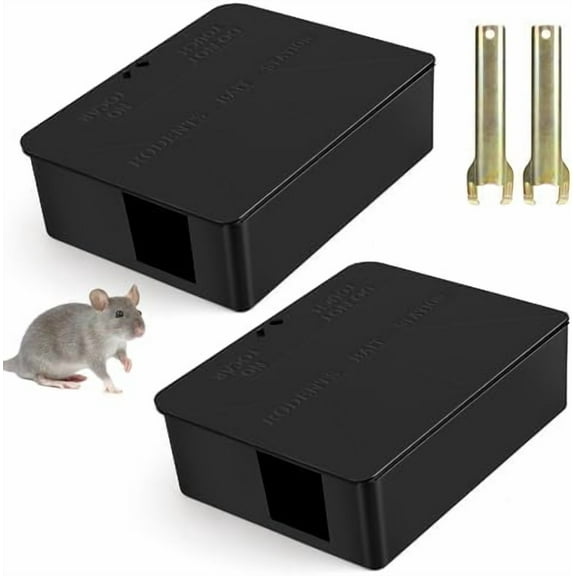 2 Pack Rat Bait Station Traps - Reusable Rodent Stations for Indoor Outdoor Garden Warehouse Garage, Weather?Resistant Mouse Station Box to Fix Bait Block Keeps Rats Away Pets Safe, Dual-Entry Tunnel
