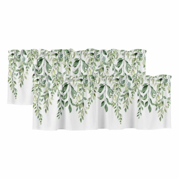 2 Pack Rat Tailings Valance for Window Green Plants Leaf Farmhouse Kitchen Valance Rod Pocket Short Curtain Topper Decorative Window Treatment for Living Room Bedroom 42"x12"