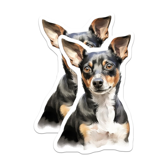 (2 Pack) Rat Terrier Dog Stickers - Adorable Watercolor Puppy Decor - Unique Canine Art Decals - Pet Animal Lover - 5" On Longest Side - Sticks to Smooth Flat Surfaces - Made in USA - BMCS24364
