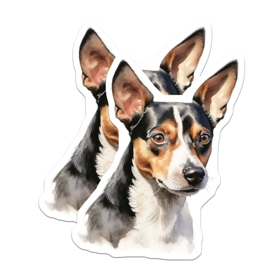 (2 Pack) Rat Terrier Dog Stickers - Watercolor Pet Portrait - Animal Lover Breed Art - 5" On Longest Side - Sticks to Smooth Flat Surfaces - Made in USA - BMCS29558