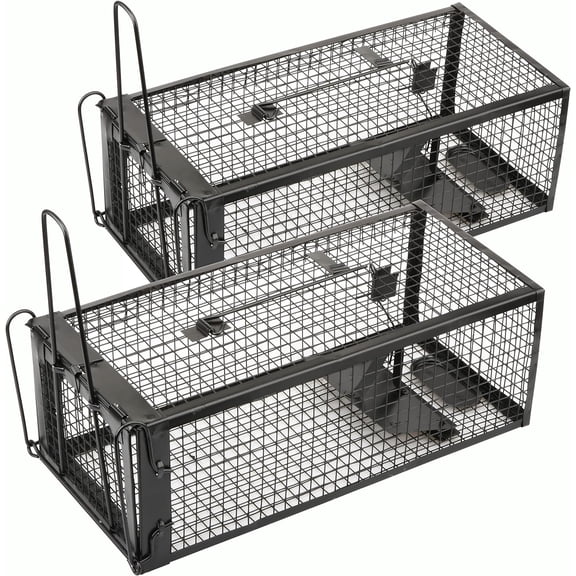 2-Pack Rat Traps Humane Live Mouse Vole Chipmunk Trap Cage for Indoors and Outdoors (Black)