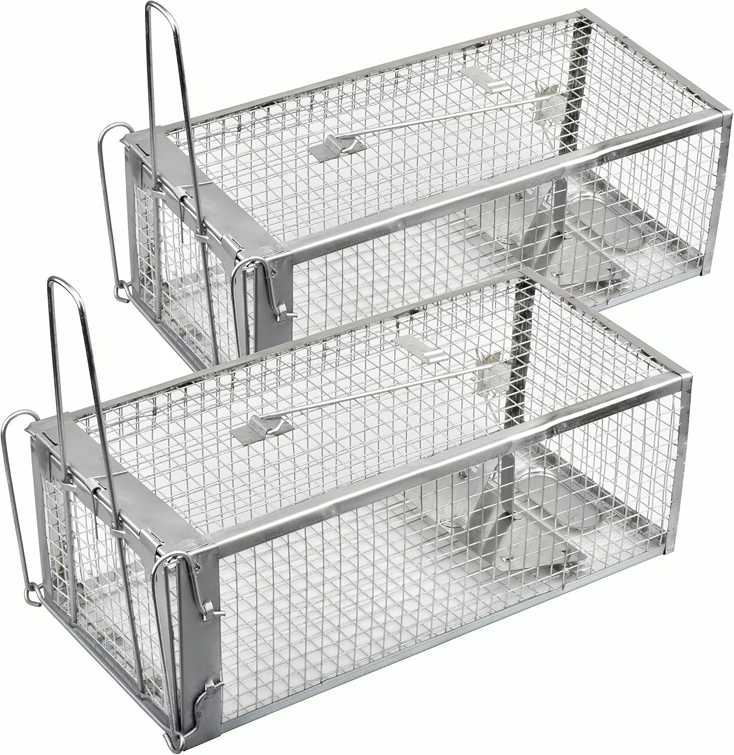 2-Pack Rat Traps Humane Live Mouse Vole Chipmunk Trap Cage for Indoors and Outdoors (Black)