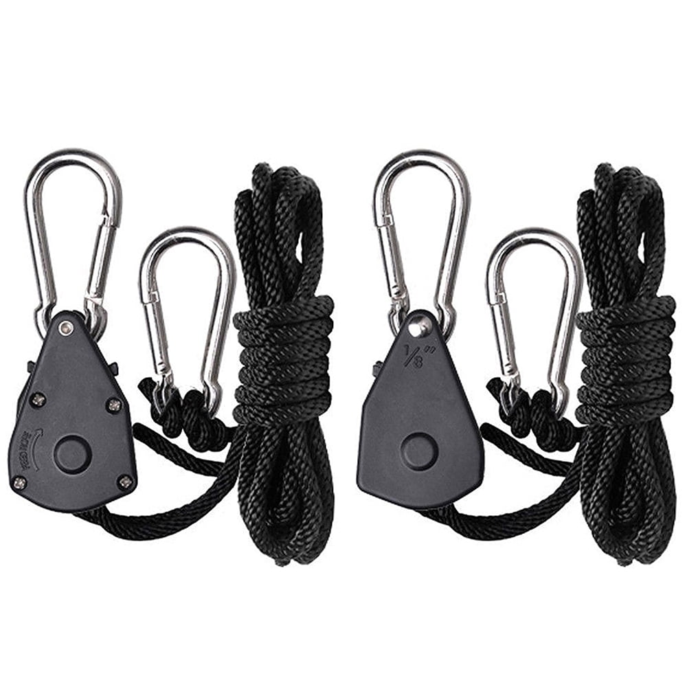 2-Pack Ratchet 1/8 Inch Adjustable Heavy Duty Tie Down Rope Carabiner Hook  Clip Hanger 150lb Capacity for Grow Light Luggage Strap 