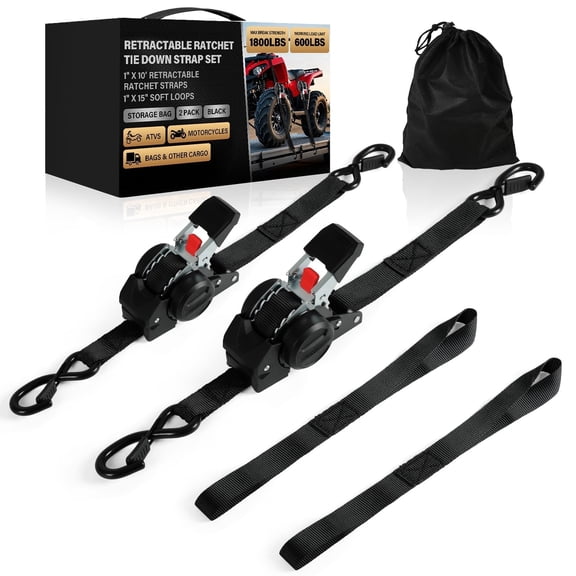 2 Pack Heavy Duty Ratchet Tie Down Straps with Hook Cargo Straps , 1800 lb Break Strength, 1 in×10 FT