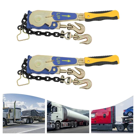 2 Pack Ratcheting Chain Binders, 5400 LBS Working Load Limit Alloy Steel Cargo Load Binder, Yellow Coated Chain Tensioner Fits 5/16"-3/8" Chain