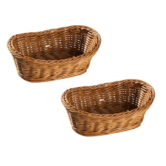 2 Pack Rattan Bread Basket, Handwoven Desktop Bread Box & Fruit Tray, Large Capacity Kitchen Storage Organizer for Bread, Pastries & Fruits, Home Decor (25 × 15 × 8 cm)