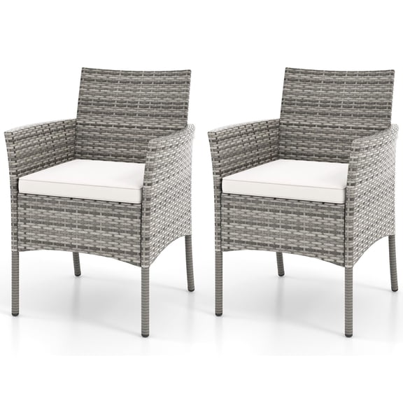 2 Pack Rattan Patio Chairs, PE Wicker Armchairs with Removable Cushions, Sturdy Outdoor Dining Chairs for Garden Porch Restaurant, Grey