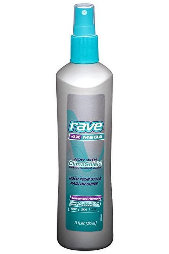 2 Pack Rave 4X Mega Hairspray with Clima Shield Unscented 11oz Each