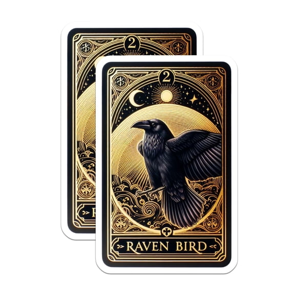 (2 Pack) Raven Bird Stickers - Art Deco Celestial Design - Mystic Tarot Crow Decal - 5" On Longest Side - Sticks to Smooth Flat Surfaces - Made in USA - BMCS20229