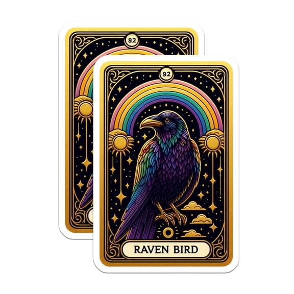 (2 Pack) Raven Bird Stickers - Rainbow Crow - Celestial Tarot Card Style - 5" On Longest Side - Sticks to Smooth Flat Surfaces - Made in USA - BMCS21797