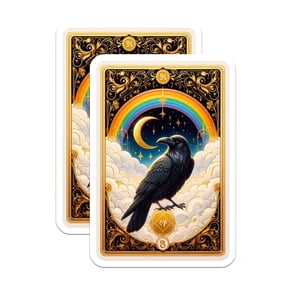 (2 Pack) Raven Crow Bird Magnets - Celestial Rainbow Moon Star Sky - Mystical Ornate Gold Art - Fantasy Gothic Witchy Decor - 5 Inches On Longest Side - Thick Durable Magnet - Made in USA - MAG21086