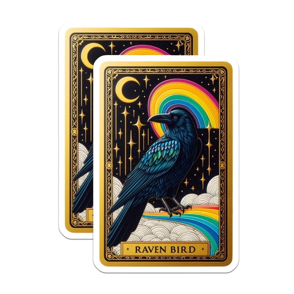 (2 Pack) Raven Magnets - Mystical Bird Decor - Rainbow Moon Stars Fridge Magnets - Celestial Witchy Kitchen Aesthetic - 5 Inches On Longest Side - Thick Durable Magnet - Made in USA - MAG20768