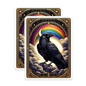 (2 Pack) Raven Magnets - Rainbow Celestial Bird Art - Mystical Gothic Animal Decor - 5 Inches On Longest Side - Thick Durable Magnet - Made in USA - MAG21490