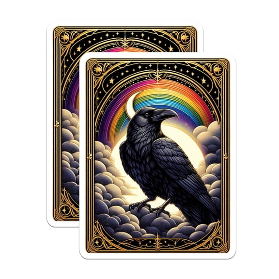 (2 Pack) Raven Magnets - Rainbow Celestial Bird Art - Mystical Gothic Animal Decor - 5 Inches On Longest Side - Thick Durable Magnet - Made in USA - MAG21490