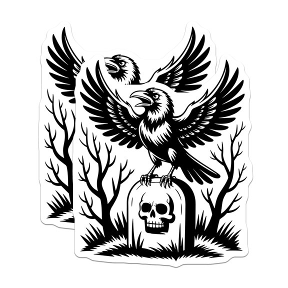 (2 Pack) Raven Skull Magnets - Gothic Fridge Magnets - Occult Home Decor - 5" On Longest Side - Premium Magnet - for Cars, Refrigerators, Toolboxes, Lockers - Made in USA - MAG15203