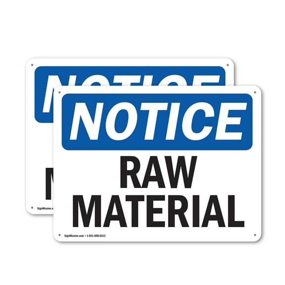 (2 Pack) Raw Material OSHA Notice Sign 14 Inch X 10 Inch Indoor / Outdoor Rust-Free Aluminum Metal Signs for Workplace, Workshop, and Construction Site, Made in the USA