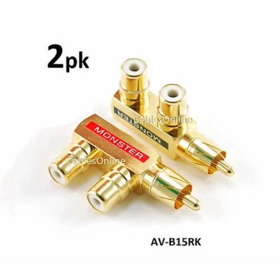 2-Pack Rca Gold-Plated 1-Male/2-Female Slim Line Signal Splitter Adapter