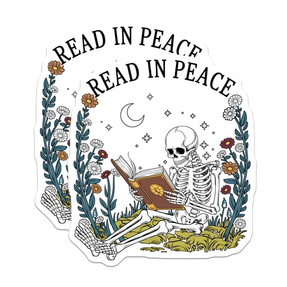 (2 Pack) Read in Peace Magnets - Skeleton Reader - Floral Book Lover Magnet - 5" On Longest Side - Premium Magnet - for Cars, Refrigerators, Toolboxes, Lockers - Made in USA - MAG18297