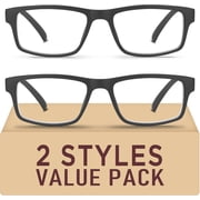2 Pack Reading Glasses,Quality Blue Light Blocking Reading Glasses,Filter UV Ray/Glare Computer Readers,Stylish Lightweight Spring Hinges Eyeglasses for Women M