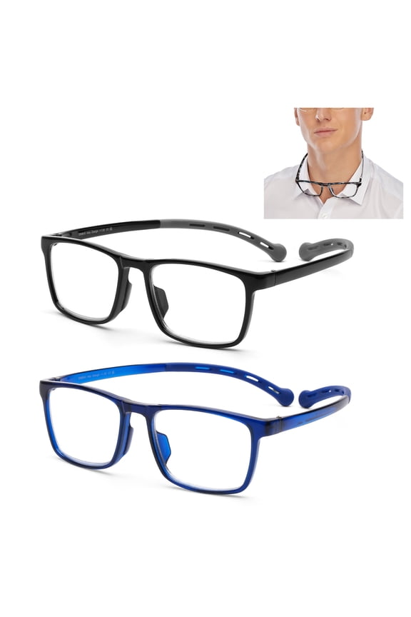 2 Pack Reading Glasses for Women Men Neck Hanging Computer Blue Light Block Durable Flexible TR90 Ultra-light Readers Anti Glare UV400 Lens, 1.25